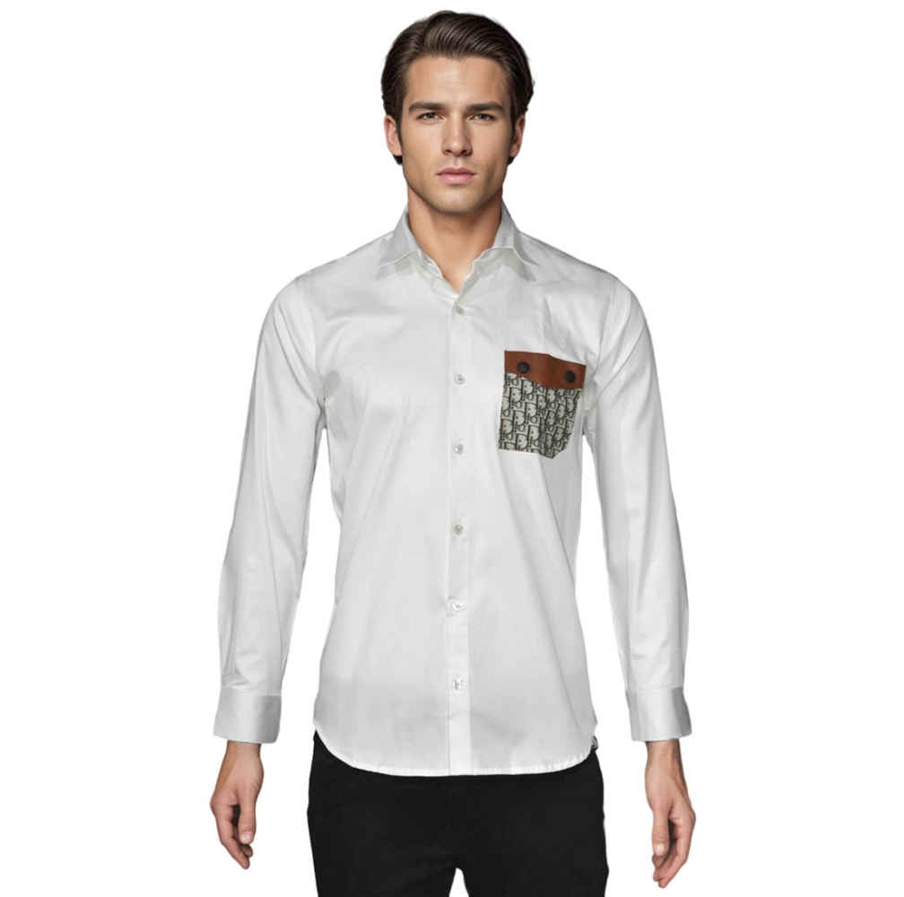Dior Oblique Pattern Pocket Logo White Premium Shirt-7