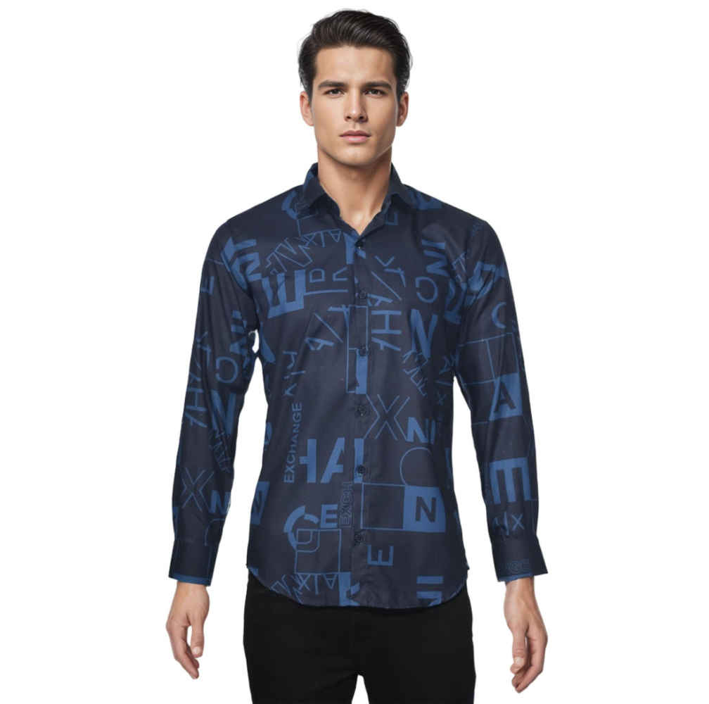 Armani Exchange Printed Black & Blue Premium Shirt-6