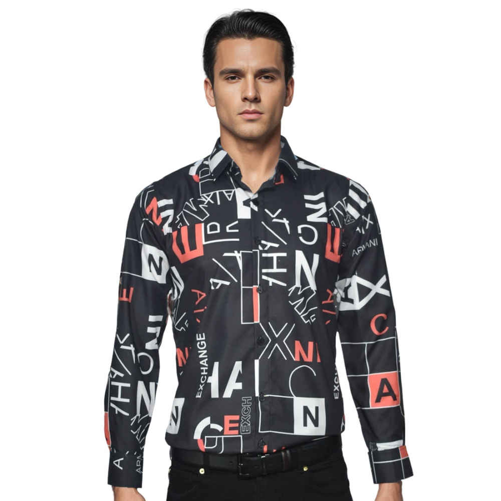 Armani Exchange Printed Grey Premium Quality Shirt-thumb-0