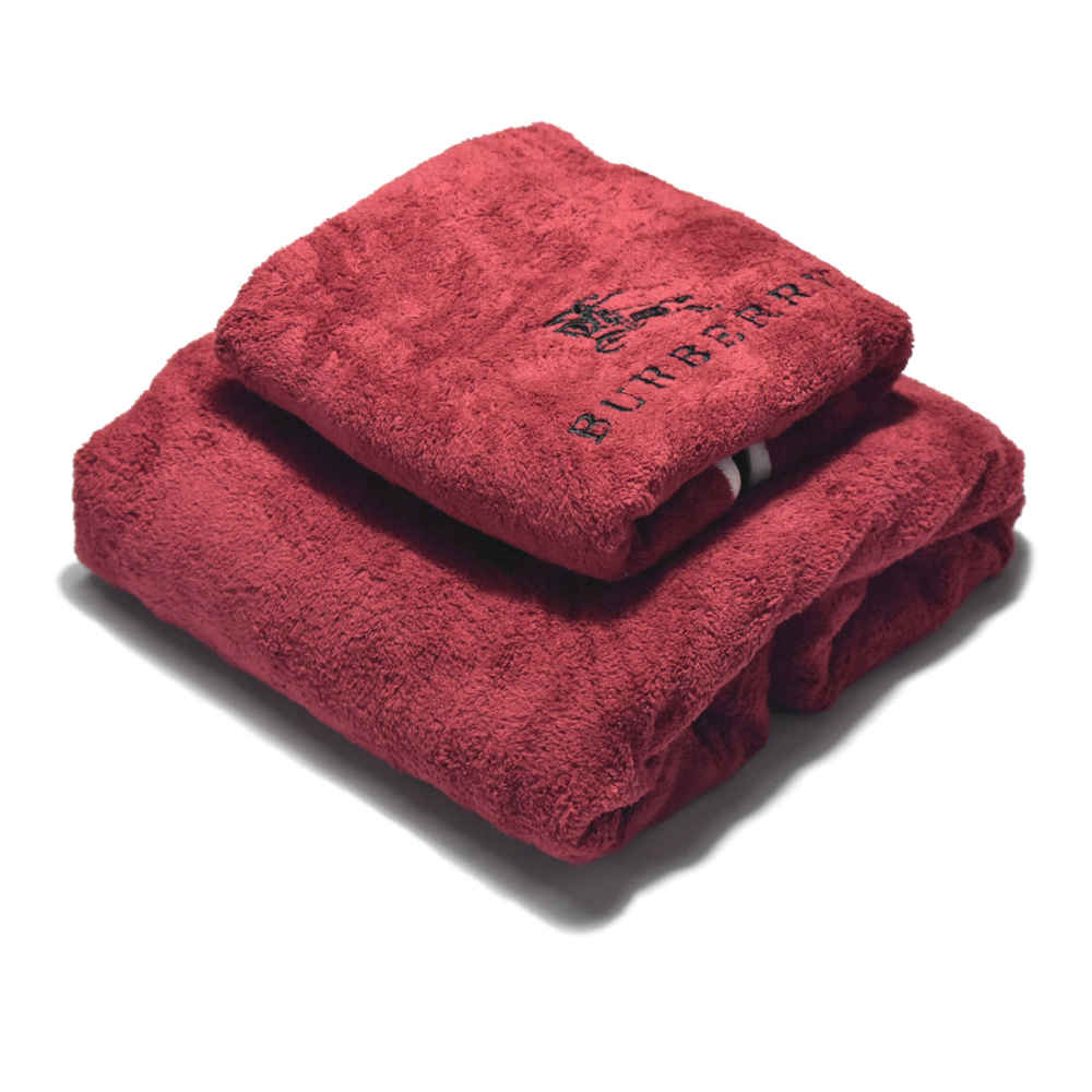 Burberry Embroidery Logo Red Premium Towels - Set of 2-thumb-0