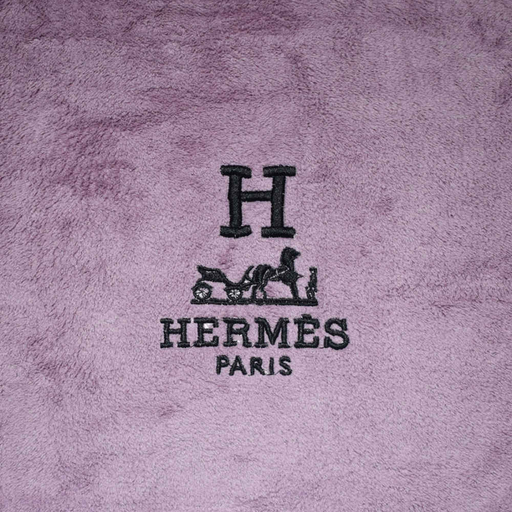 Hermes Paris Embroidery Logo Purple Towels - Set of 2-thumb-1