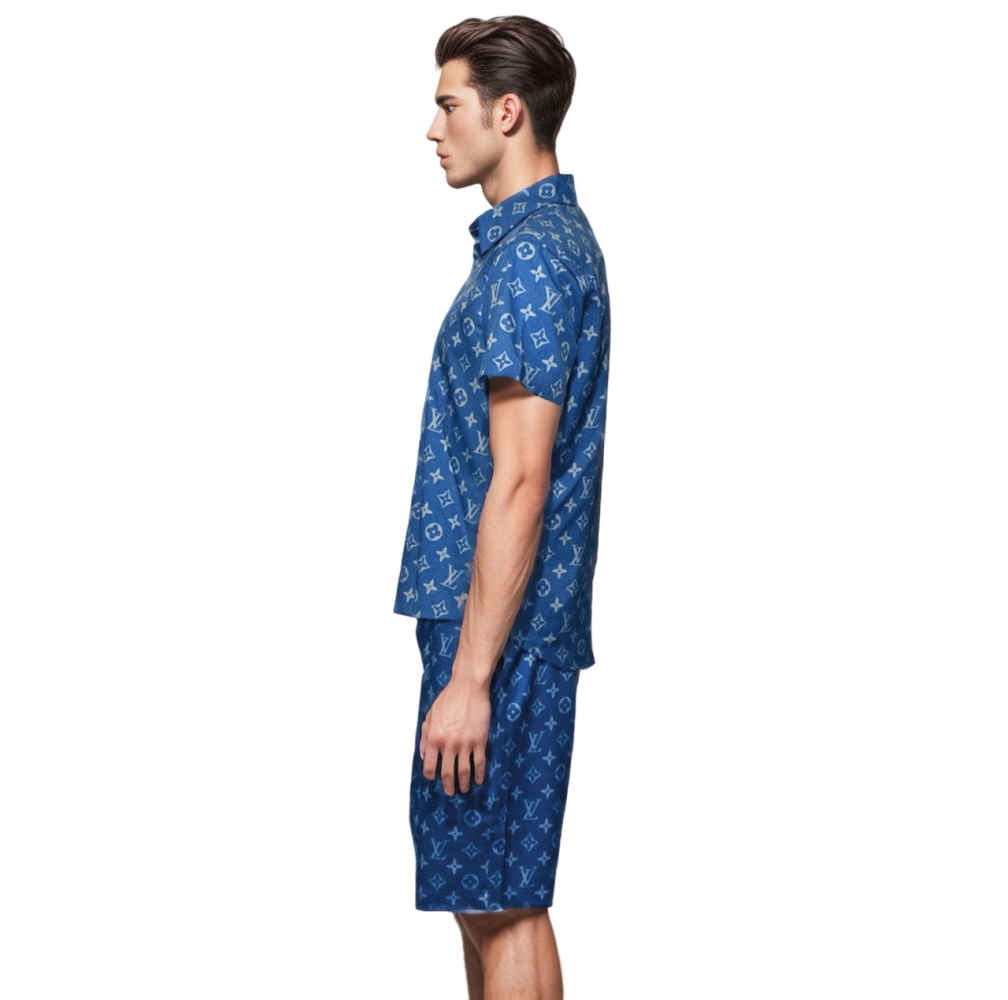 Louis Vuitton Blue Premium Mens Shirt & Shorts Combo-2