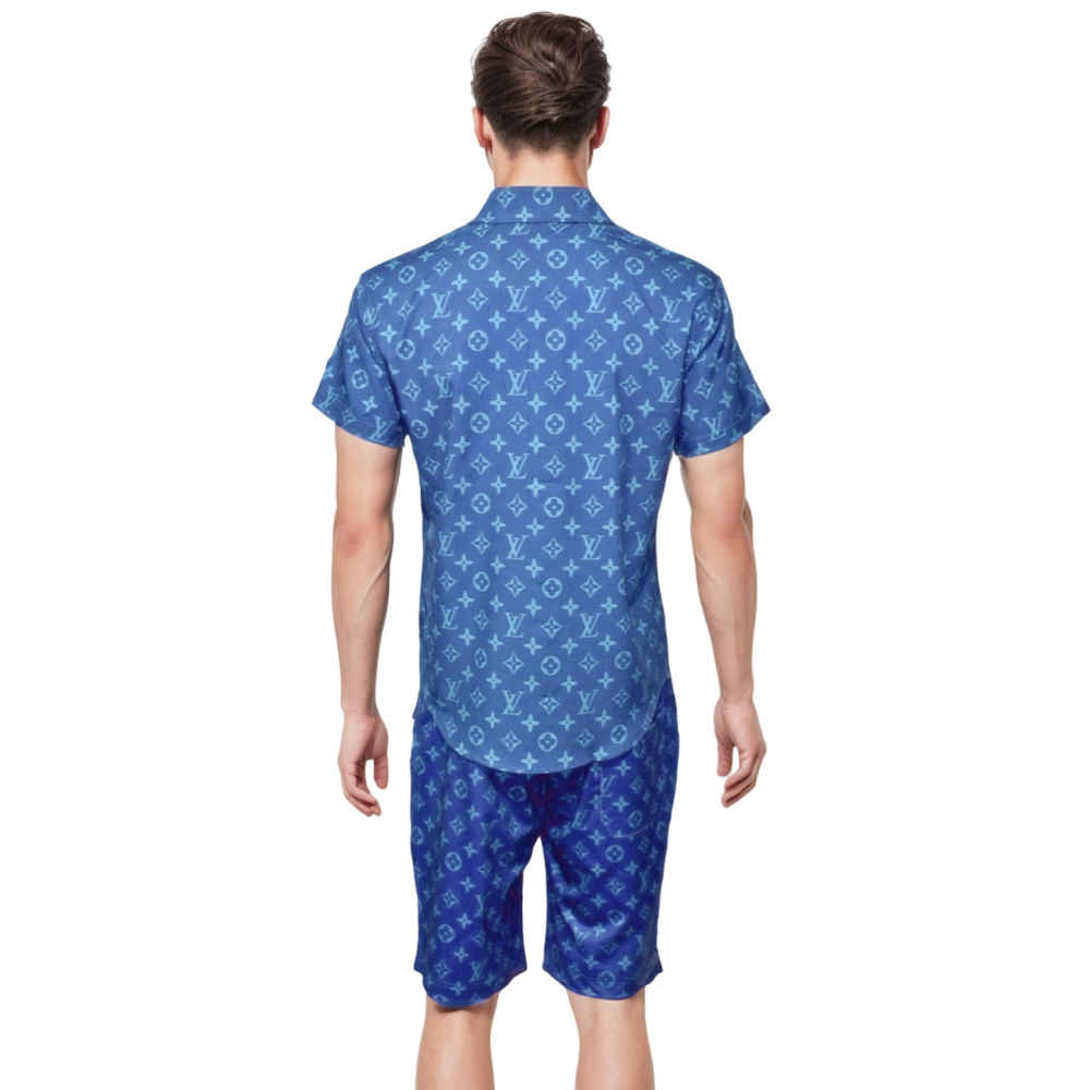 Louis Vuitton Blue Premium Mens Shirt & Shorts Combo-1