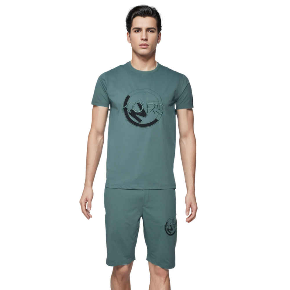 Michael Kors Embroidered Light Green Premium T-shirt & Shorts Combo-thumb-0