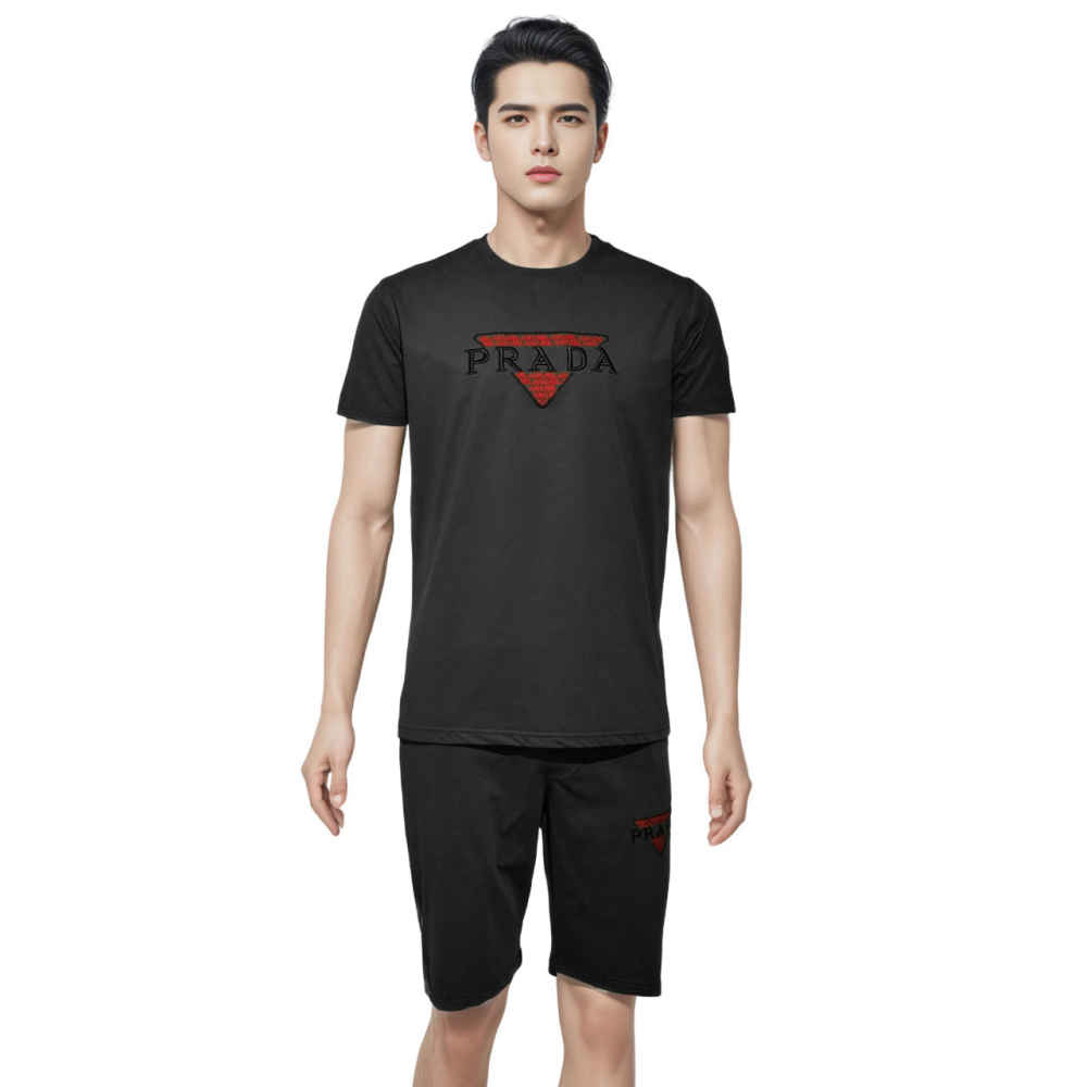Prada Embroidered Black Premium T-shirt & Shorts Combo-thumb-0
