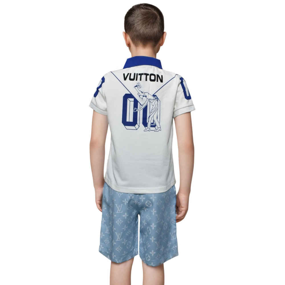 Louis Vuitton White & Sky Blue Premium Kids Co-ord Set-1