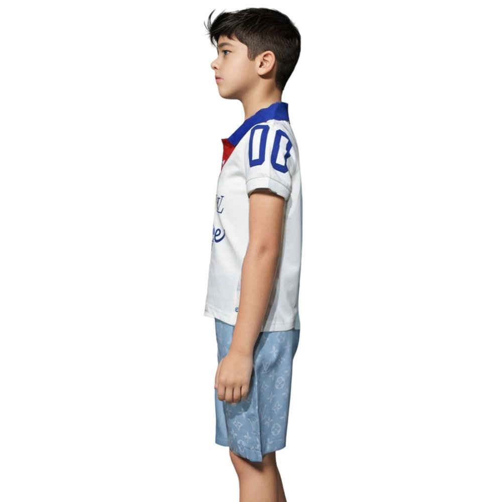 Louis Vuitton White & Sky Blue Premium Kids Co-ord Set-2