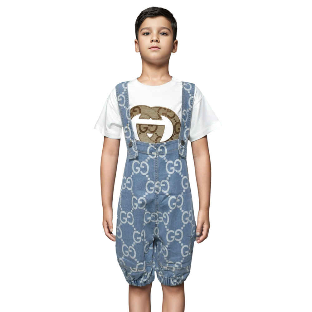 Gucci Printed White & Blue Premium Kids Co-ord Set-thumb-0