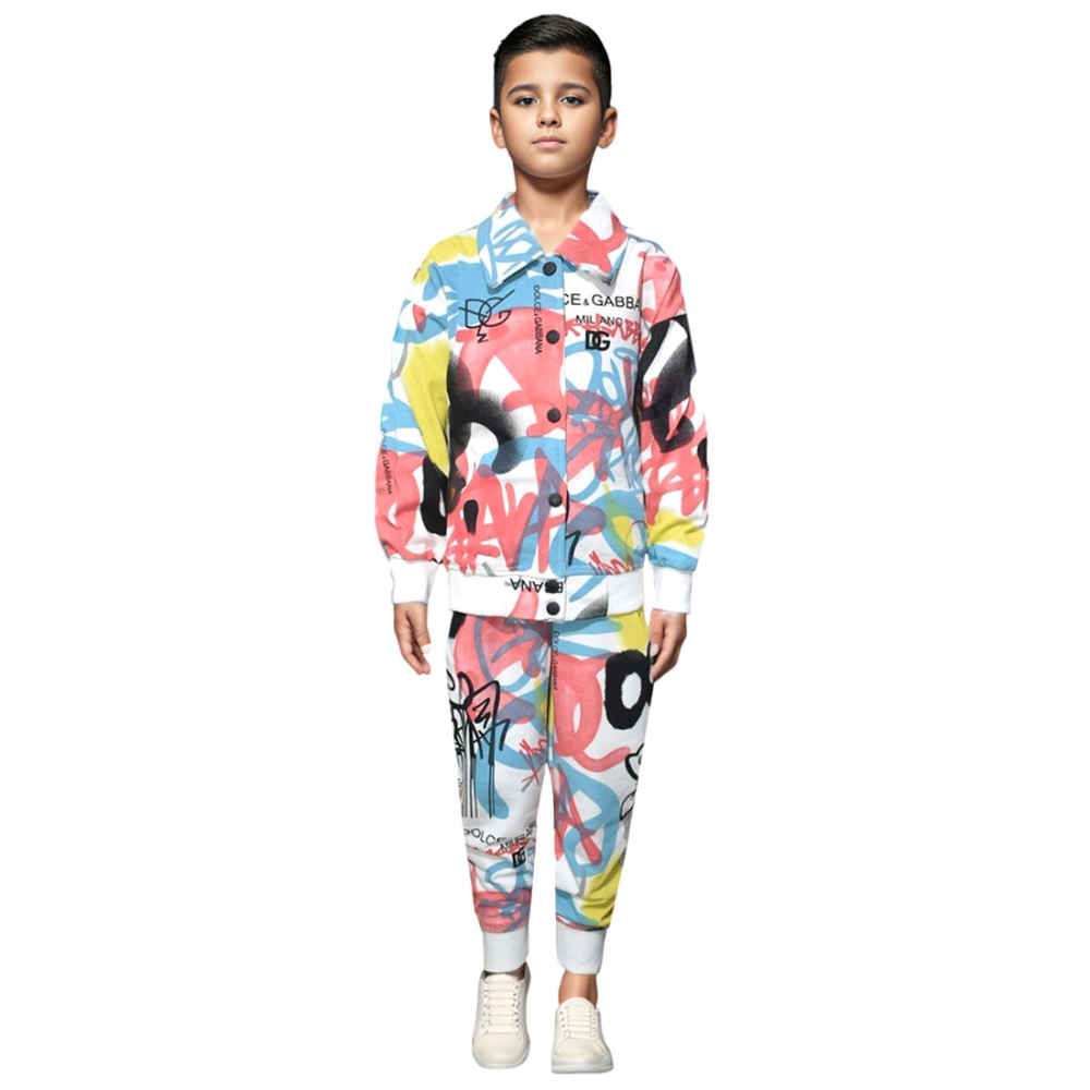 Dolce & Gabbana White Graffiti Printed Kids Co-ord Set-thumb-0