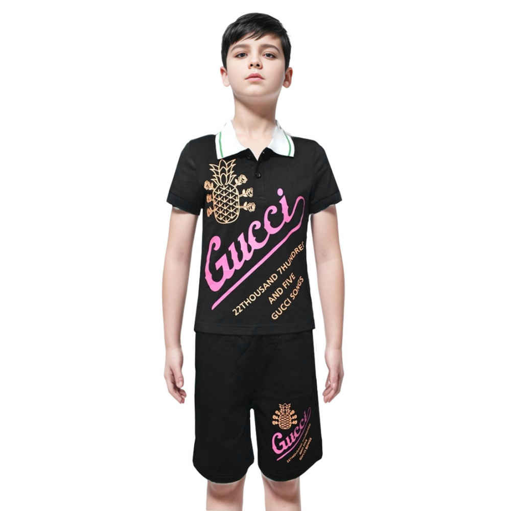 Gucci Black Pineapple Printed Premium Kids Co-ord Set-thumb-0