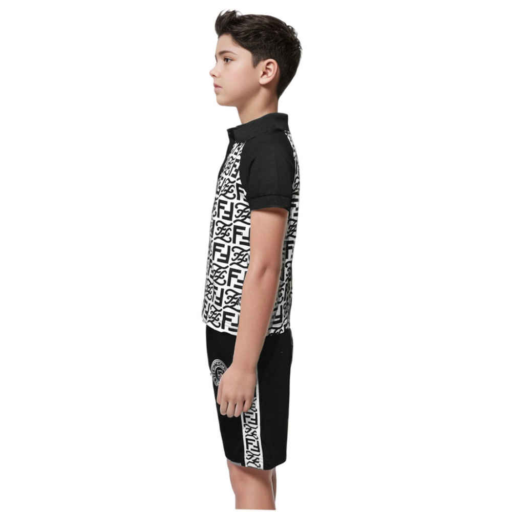 Fendi logo Printed Black & White Kids Co-ord Set-2