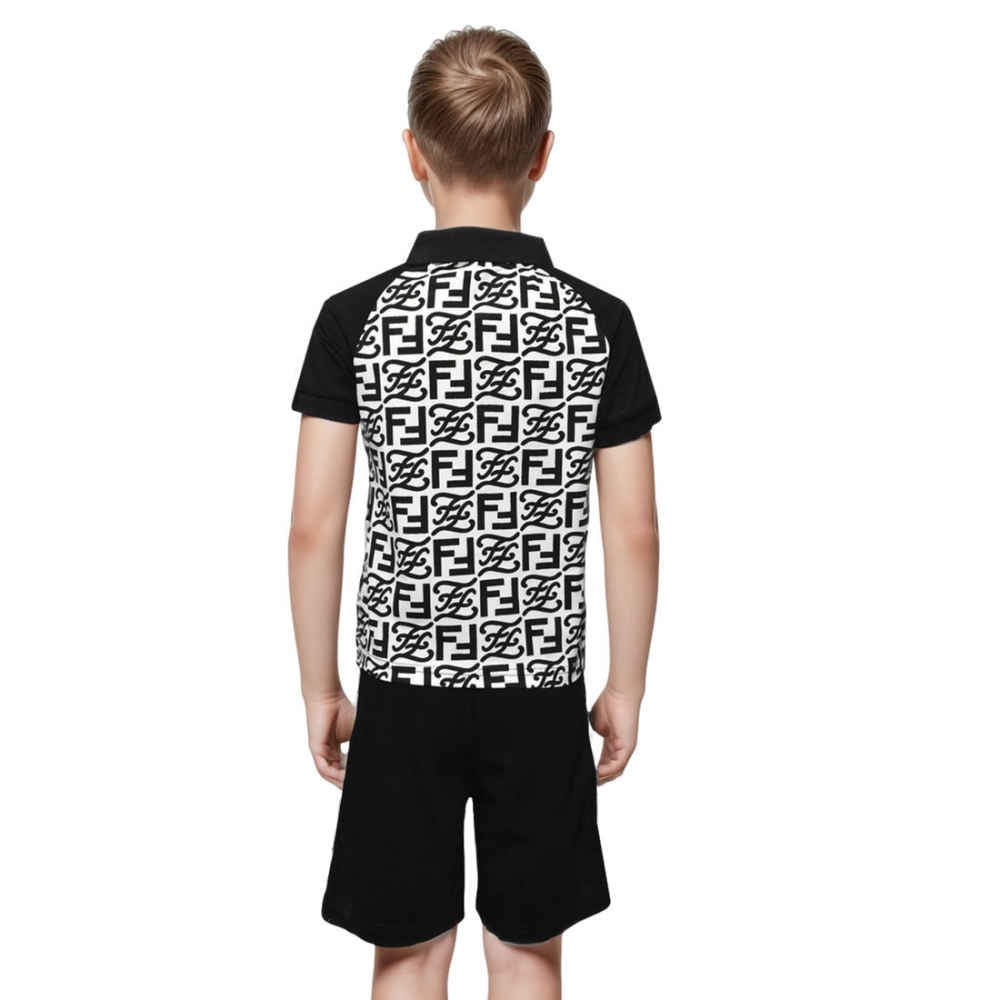 Fendi logo Printed Black & White Kids Co-ord Set-1