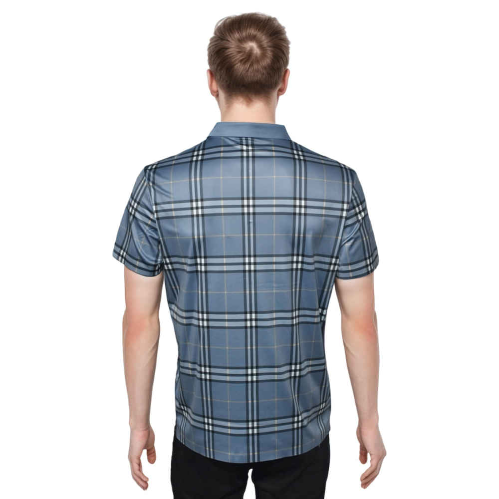 Burberry Blue Embroidered Logo Premium Polo T-shirt-thumb-1