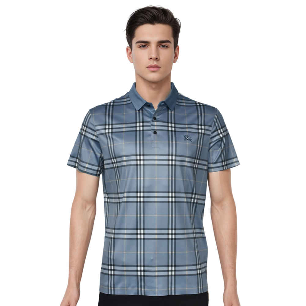 Burberry Blue Embroidered Logo Premium Polo T-shirt-thumb-0