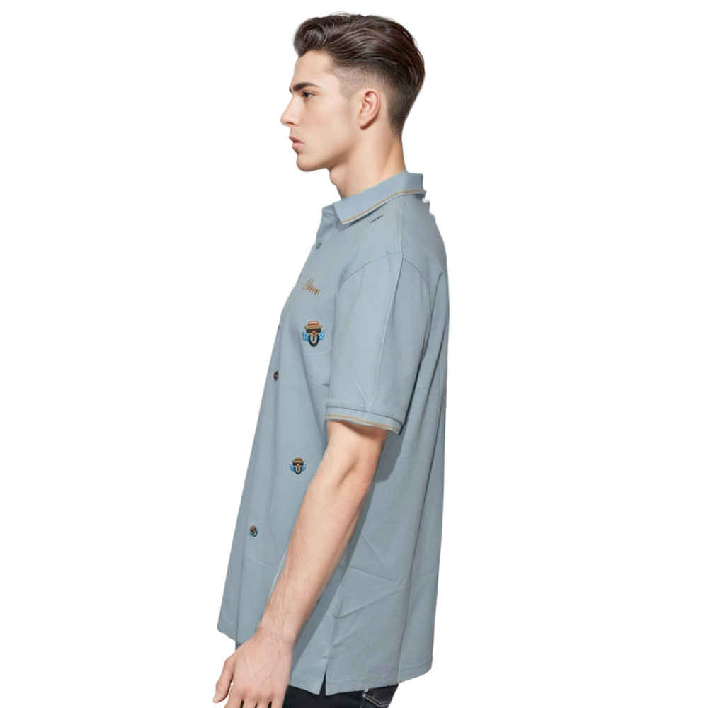 Dior Premium Sky Blue Quality Embroidered Polo T-shirt-2