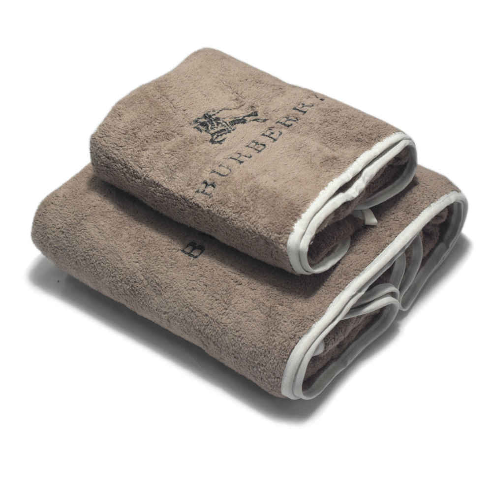 Burberry Embroidery Logo Light Brown Premium Towels - Set of 2-thumb-0