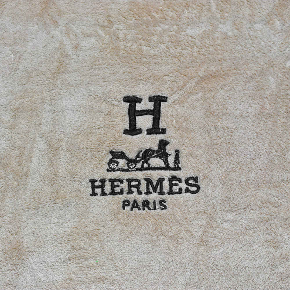 Hermes Paris Embroidery Logo Light Brown Towels - Set of 2-thumb-1