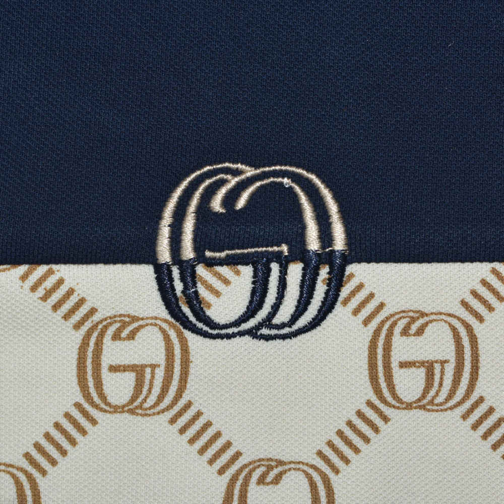 Gucci Cream Monogram Print Premium Polo T-shirts-thumb-3