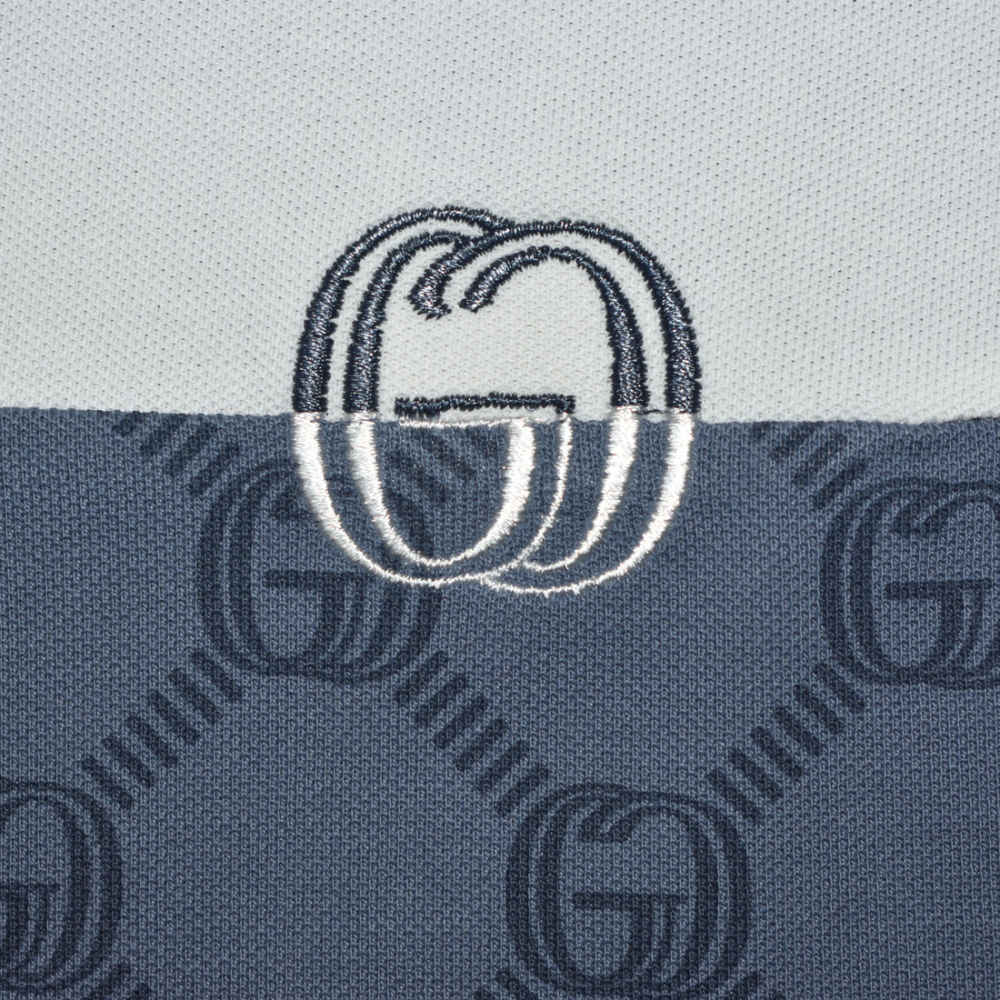 Gucci Blue Monogram Print Premium Polo T-shirts-thumb-3