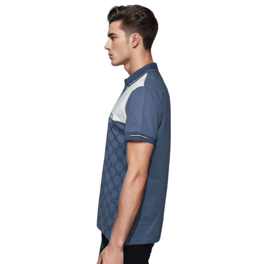 Gucci Blue Monogram Print Premium Polo T-shirts-thumb-2