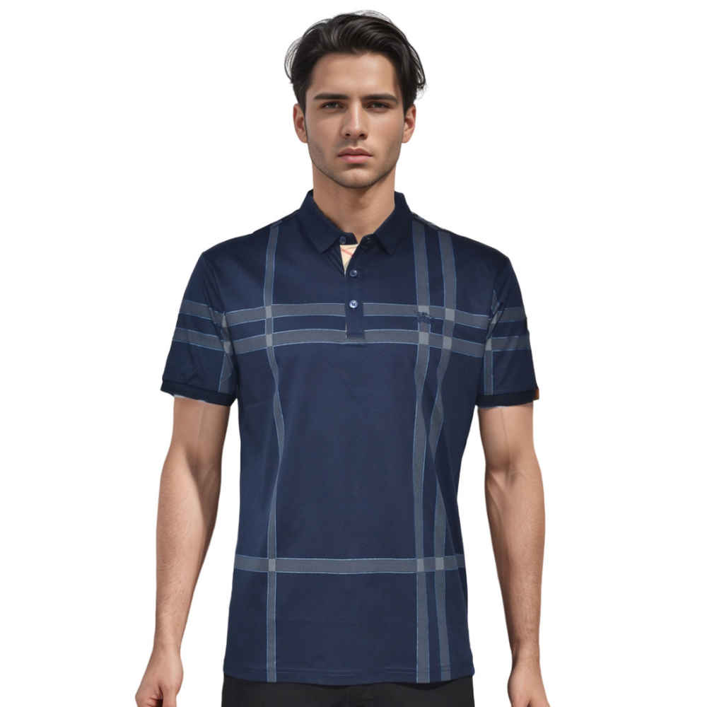 Burberry Navy Blue Premium Quality Polo Tees-thumb-0