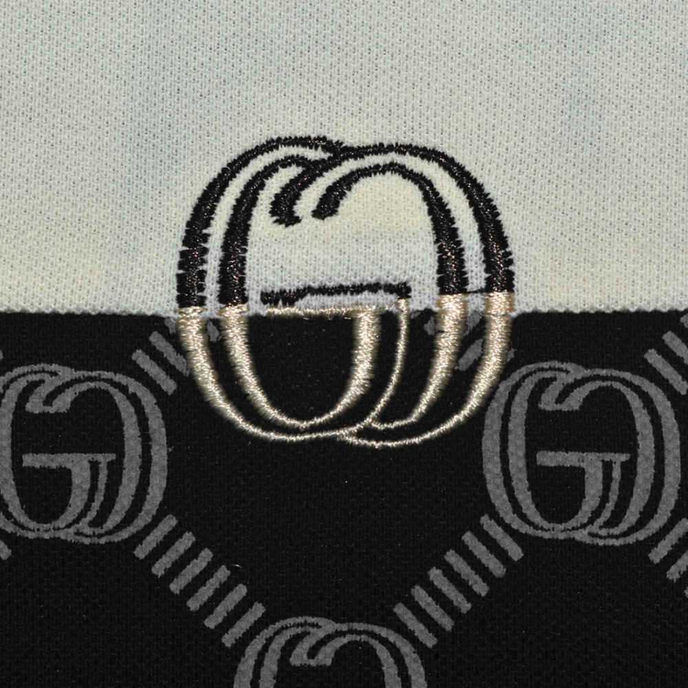 Gucci Black Monogram Print Premium Polo T-shirts-thumb-3
