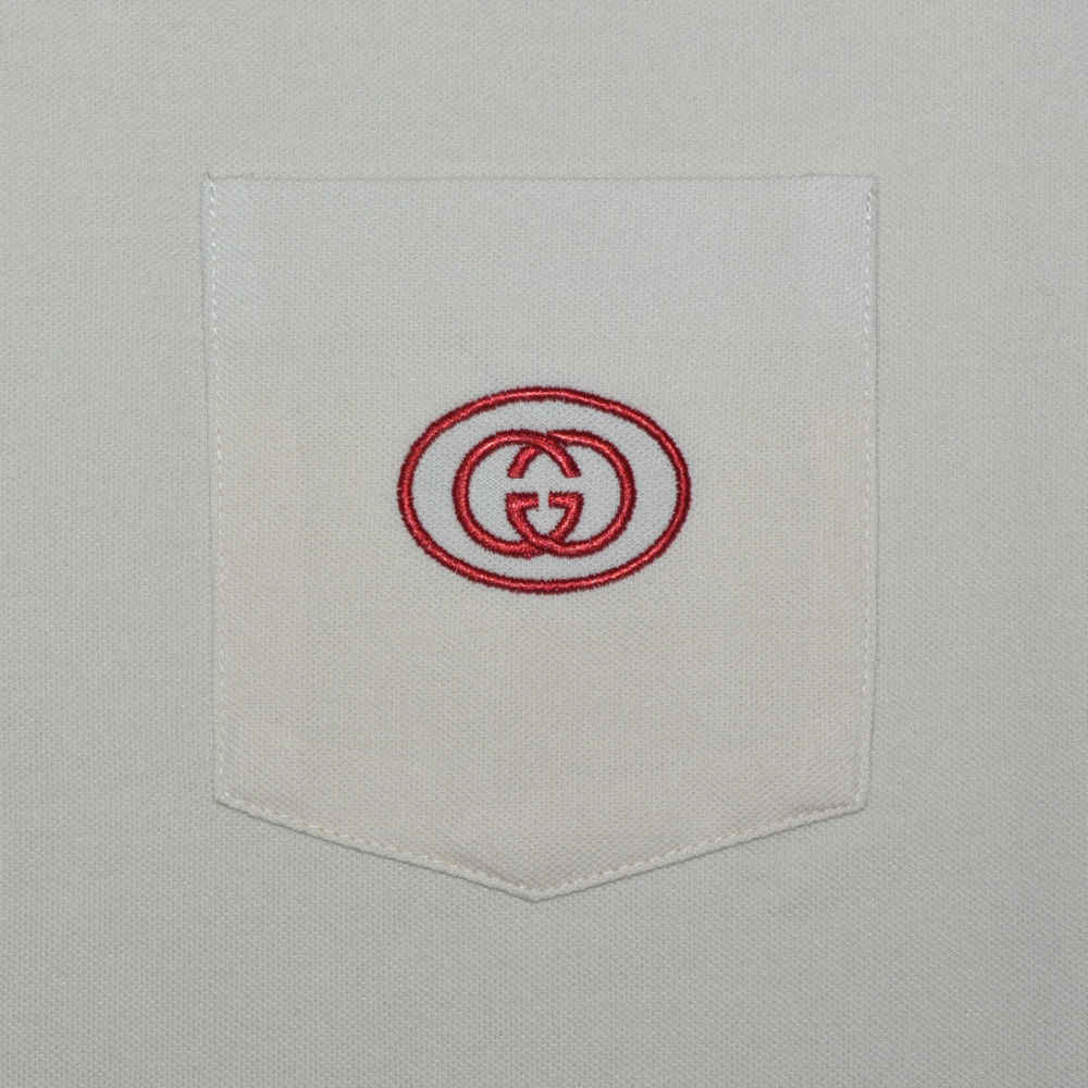 Gucci Embroidered Cream Premium Polo T-shirt-3