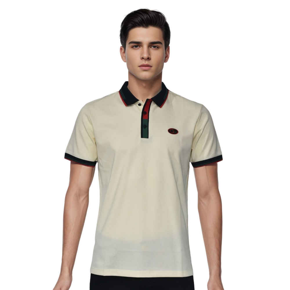 Gucci Embroidered logo Cream Cotton Polo T-shirt-thumb-0