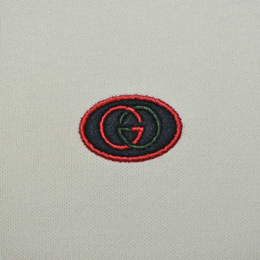 Gucci Embroidered logo Cream Cotton Polo T-shirt-thumb-3