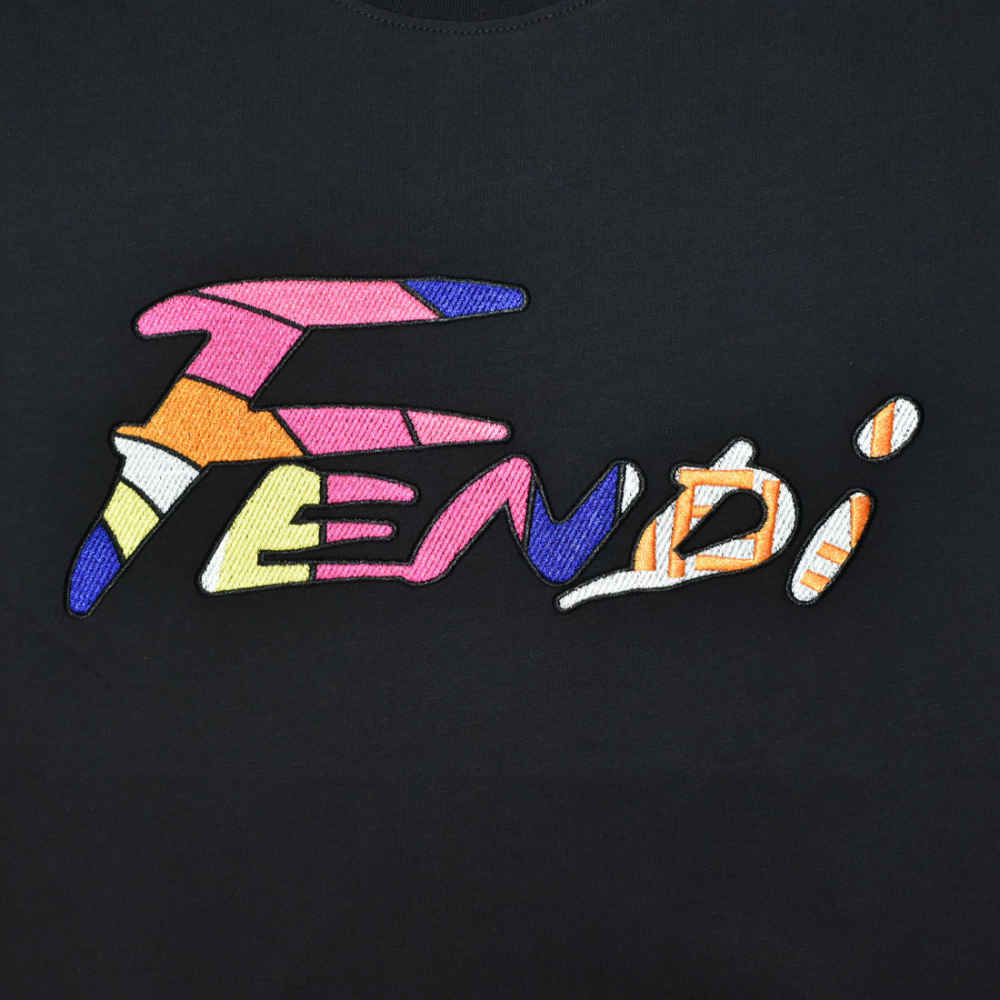 Fendi Brush logo Black Premium Cotton T-shirt-3