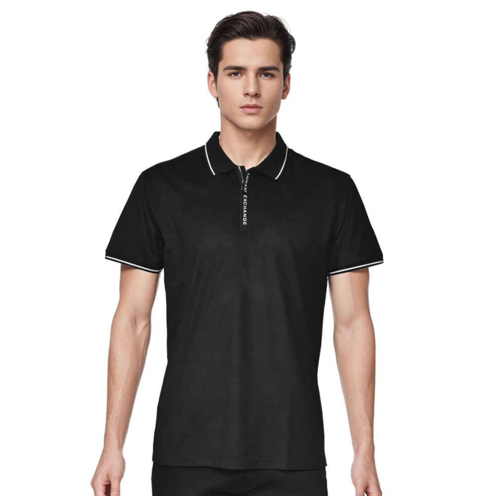 Giorgio Armani Embroidered logo Black Polo T-shirt-thumb-0