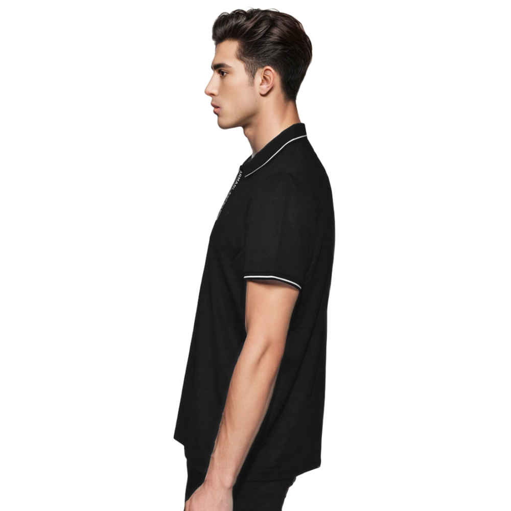 Giorgio Armani Embroidered logo Black Polo T-shirt-thumb-2