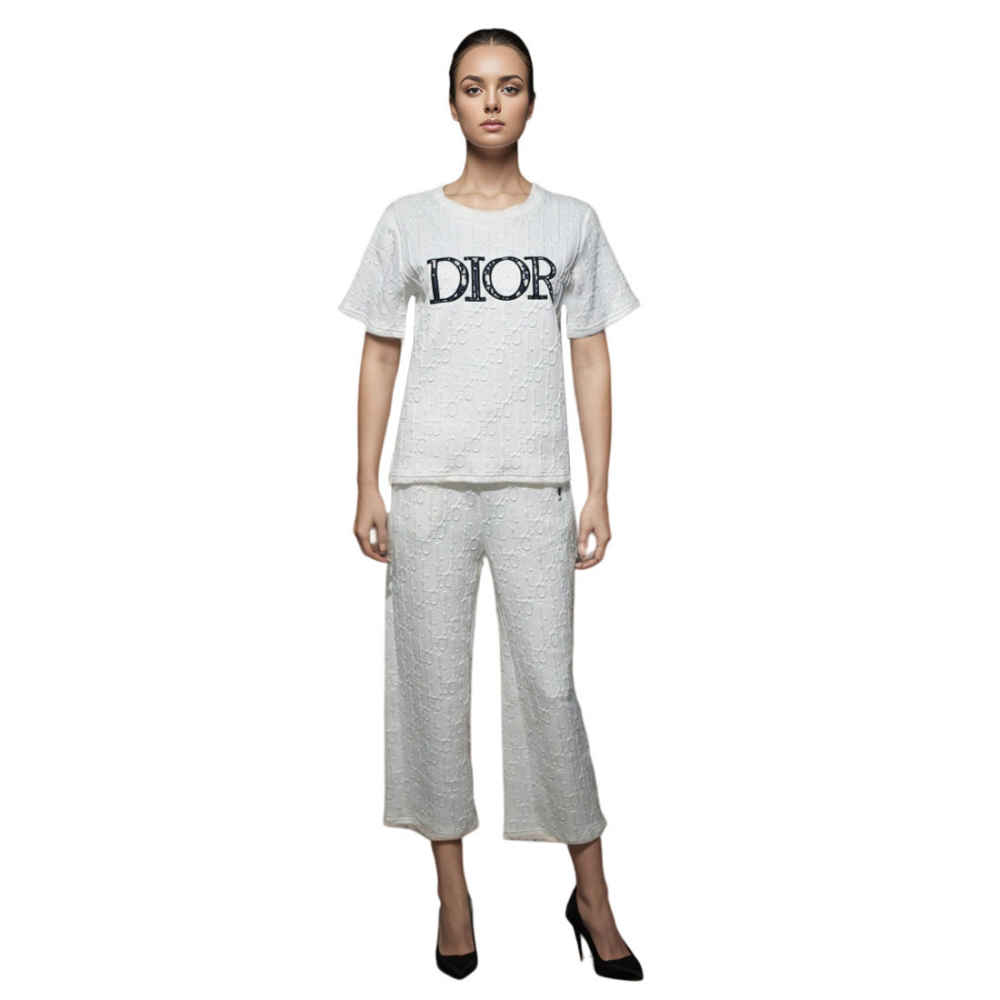 Dior Embossed White Premium Luxury Co-ord Set-thumb-1
