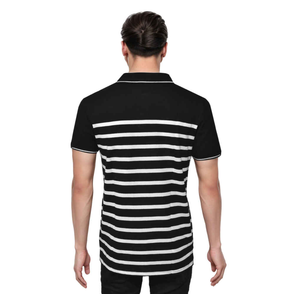 Coach Embroidered logo Striped Pique Black Polo T-shirt-thumb-1