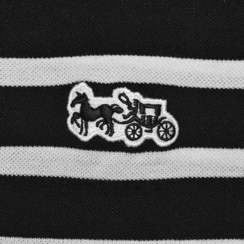 Coach Embroidered logo Striped Pique Black Polo T-shirt-thumb-3