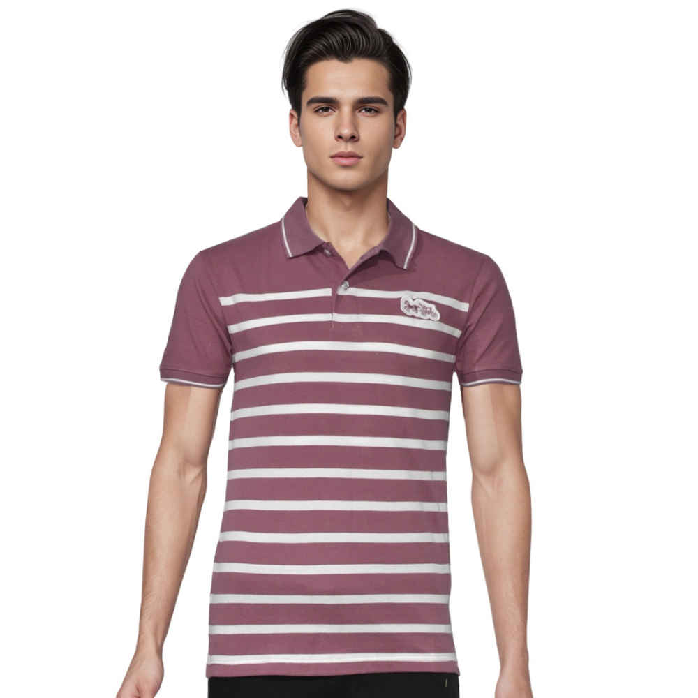 Coach Embroidered logo Striped Pique Pink Polo T-shirt-thumb-0