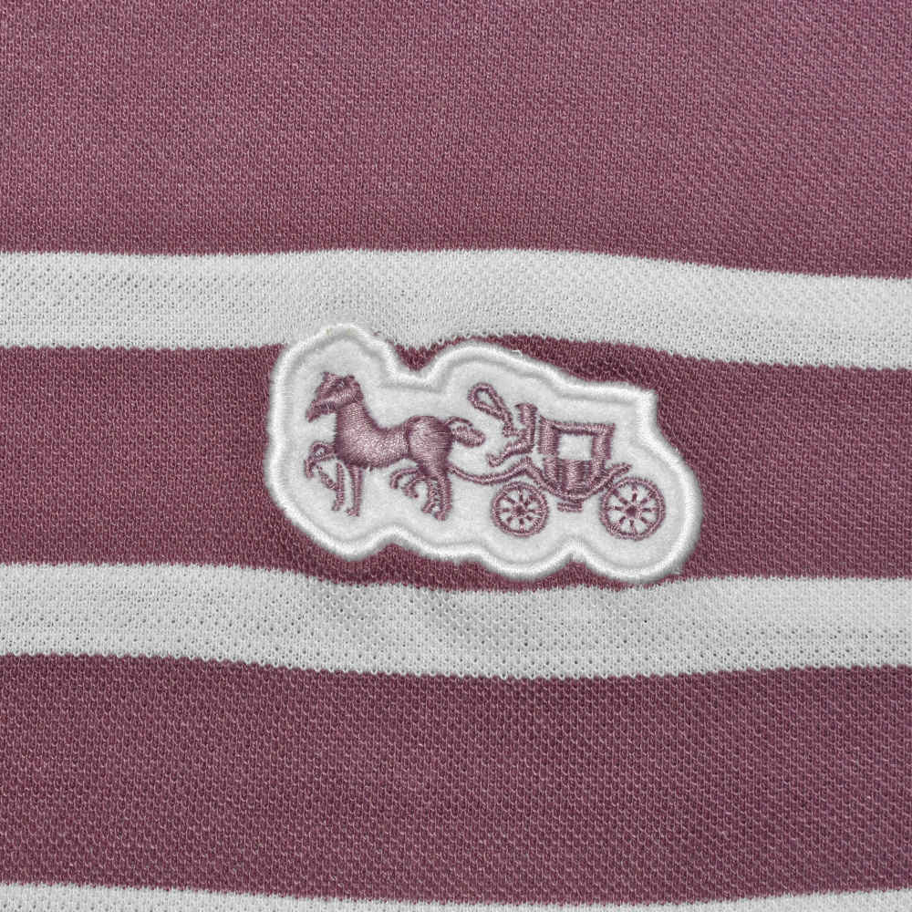 Coach Embroidered logo Striped Pique Pink Polo T-shirt-thumb-3
