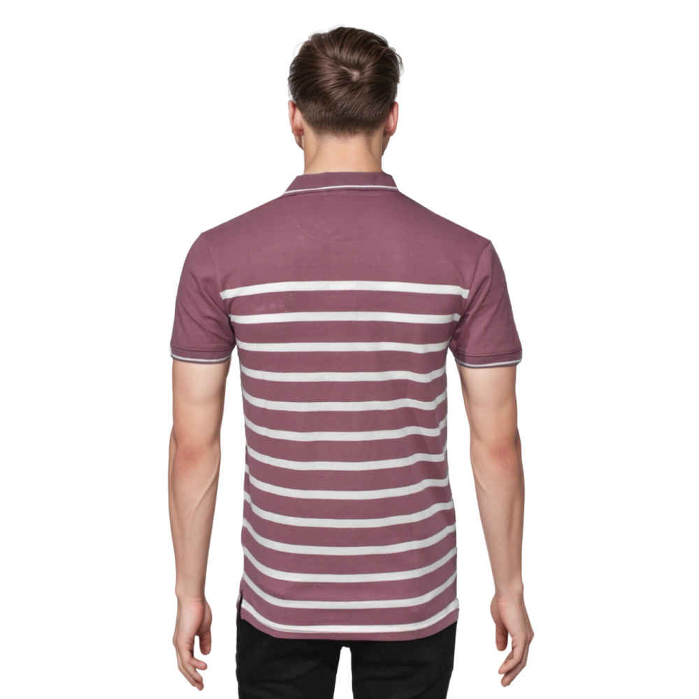 Coach Embroidered logo Striped Pique Pink Polo T-shirt-thumb-1