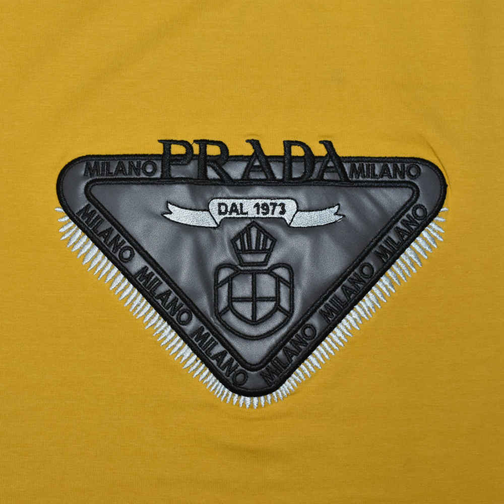 Prada Embroidered logo Yellow Cotton T-shirt-3