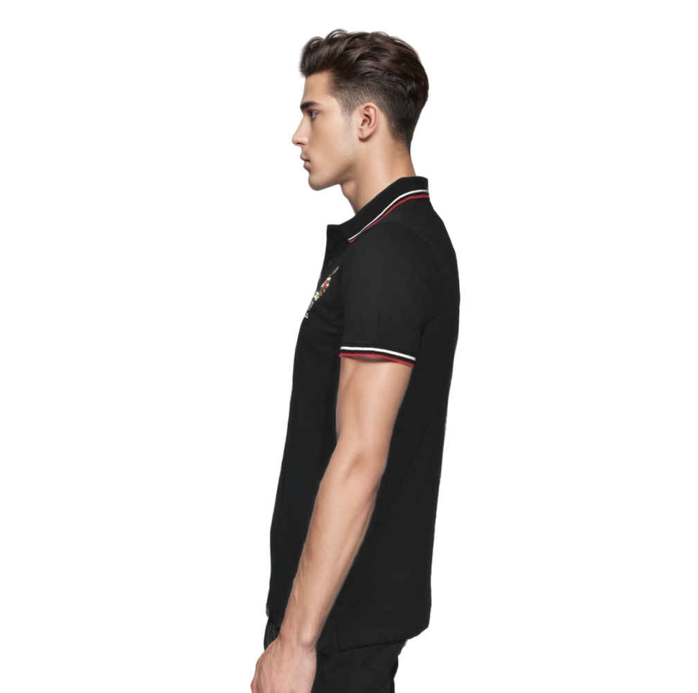 Bear Embroidered Black Polo T-shirt-thumb-2