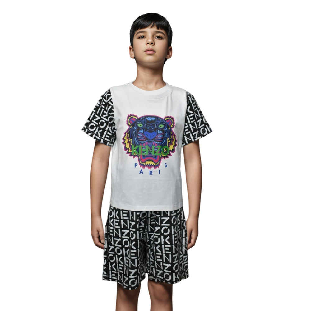 Kenzo Tiger Printed White Premium Kids Co-ord Set-thumb-0
