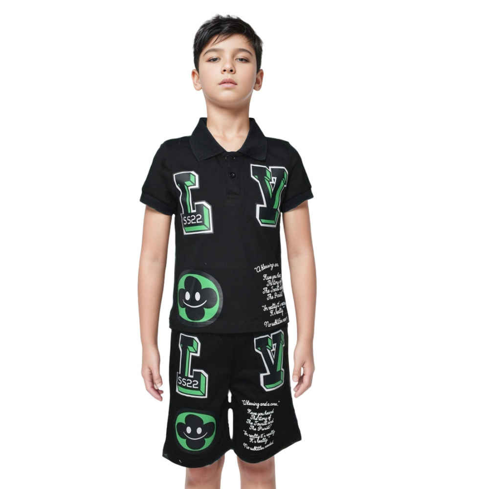 Louis Vuitton Printed Black Premium Kids Co-ord Set-thumb-0
