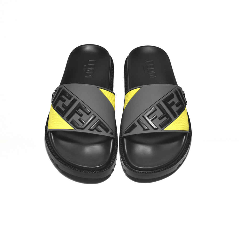 Fendi Embossed logo Grey & Yellow Premium Flip-flops-4