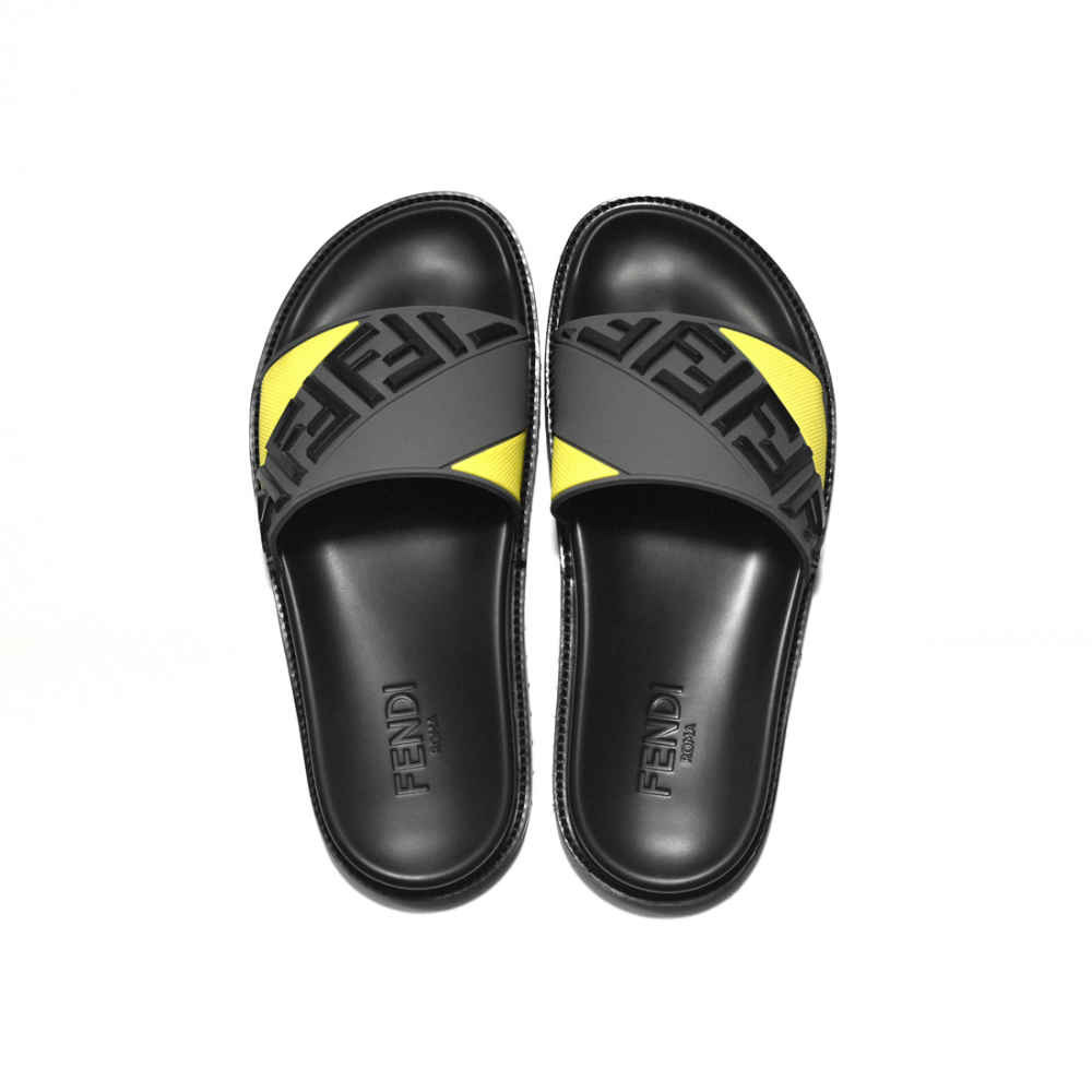 Fendi Embossed logo Grey & Yellow Premium Flip-flops-3