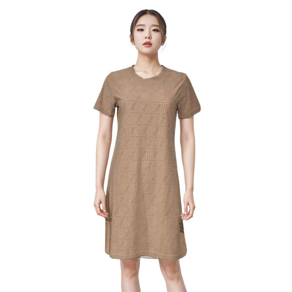 Fendi Embossed Brown Premium Cotton Dress-1