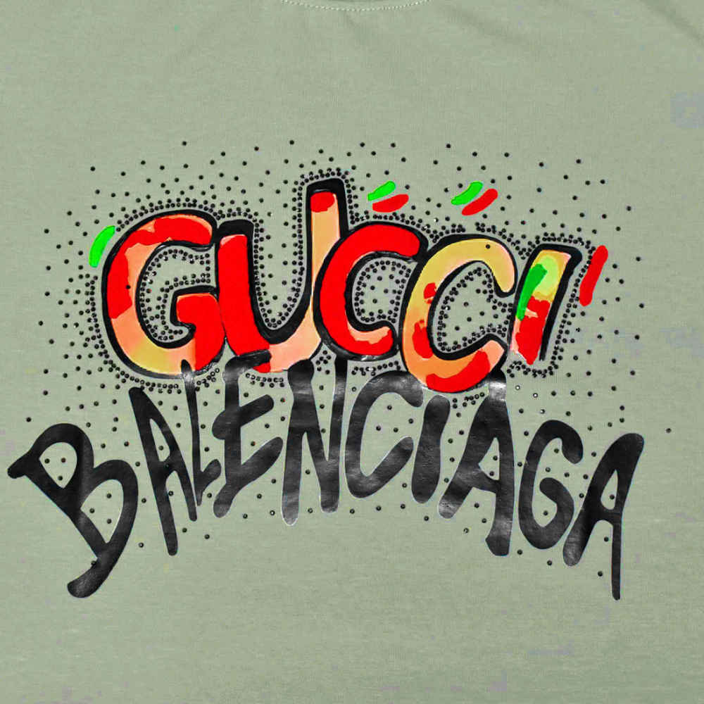 Gucci x Balenciaga Print Green Women T-shirt-3