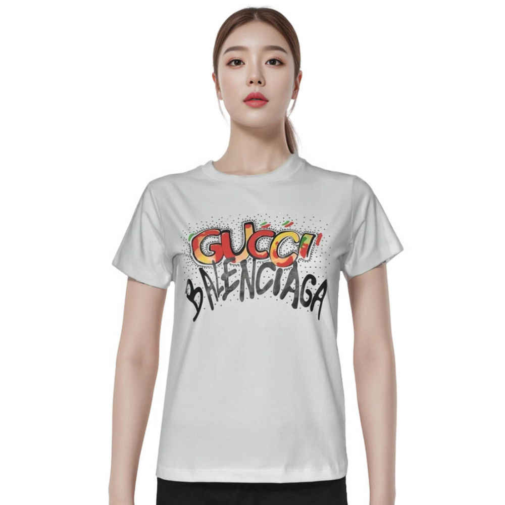 Gucci x Balenciaga Print White Women T-shirt-thumb-0