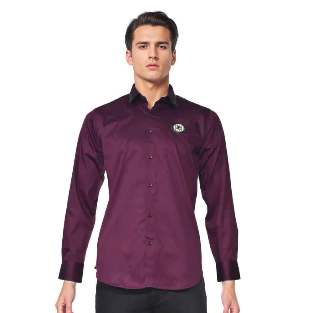 Balmain logo Icon Wine Premium Cotton Shirt-thumb-6