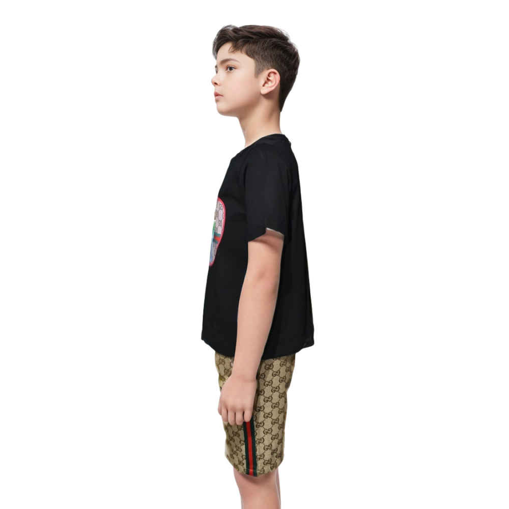 Gucci Heart Printed Black Premium Kids Co-ord Set-2