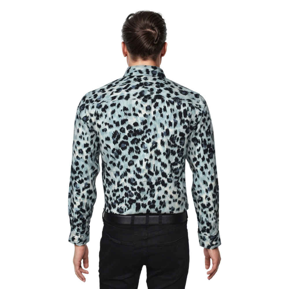 Balmain Sky Blue Leopard Printed Premium Shirt-1